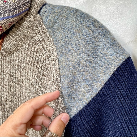 Woven in Scotland patchwork boho tweed wool sweater w equestrian farmhouse vibe - Picture 9 of 14